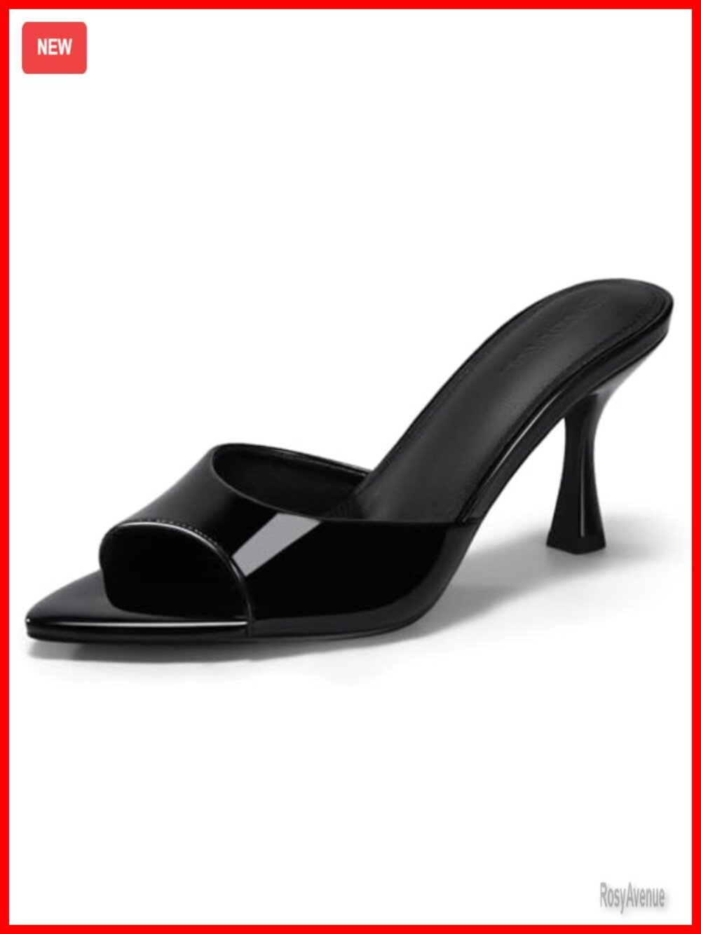 Women's Kitten Heel Mules Pointed Open Toe Patent Leather Slip On Dress Sandals
